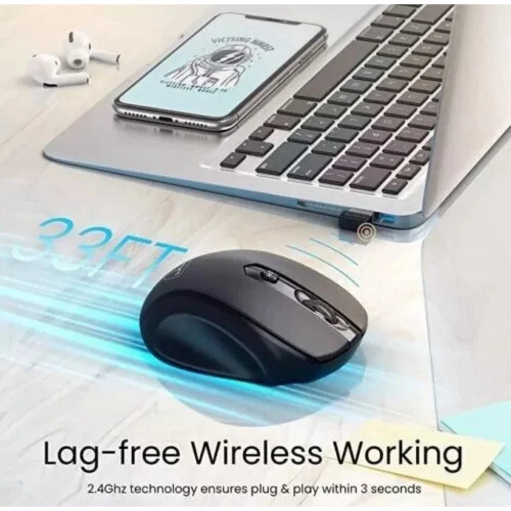 Easterntimes Tech D-09 Wireless Optical Mouse 2.4G Black 2400 CPI Ergonomic New